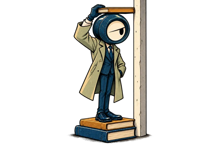Lupa measures their height against a wall while standing on two stacked books.